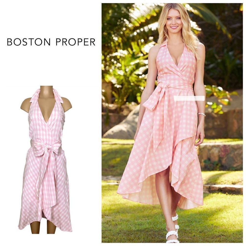New. Boston Proper pink gingham check dress. S/4. Retail $149